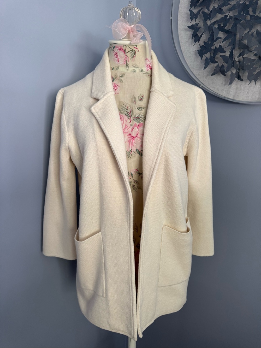 J. Crew Sophie Soft Cream Open Front Blazer Coat